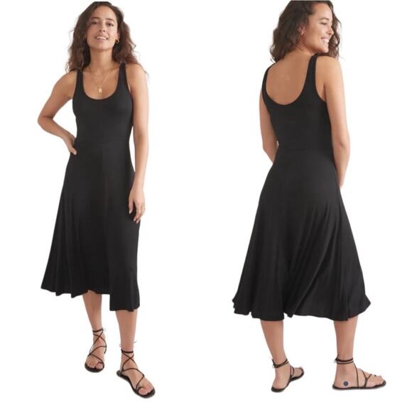 Marine Layer Lexi Fit & Flare Ribbed Knit Midi Dress in Black Medium - Picture 1 of 6